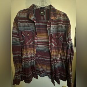 Massive Outdoor Men’s Striped Flannel Button Down Shirt XL Slim Fit